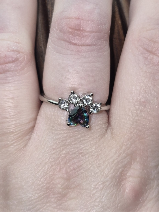 Jewelry - Silver Tone Purple Heart Shaped Cubic Zirconia Rhinestone Paw Print Ring Size 8